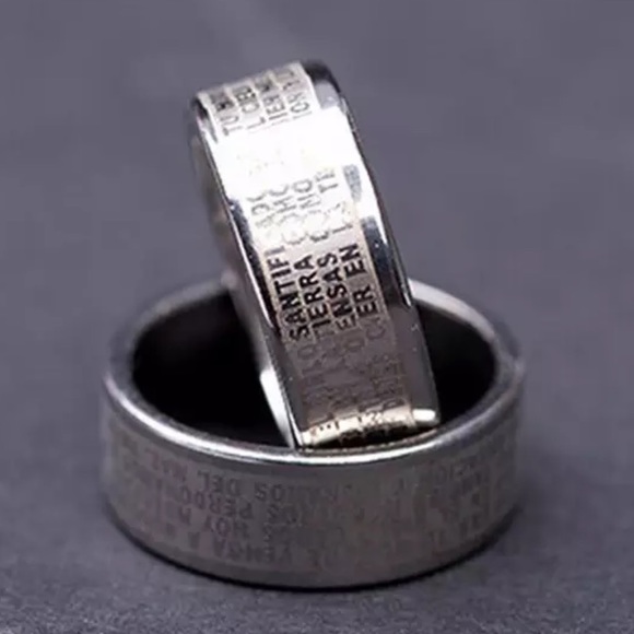 Silver Lord's Prayer Cross Ring 8mm Men’s Women’s - Picture 4 of 5